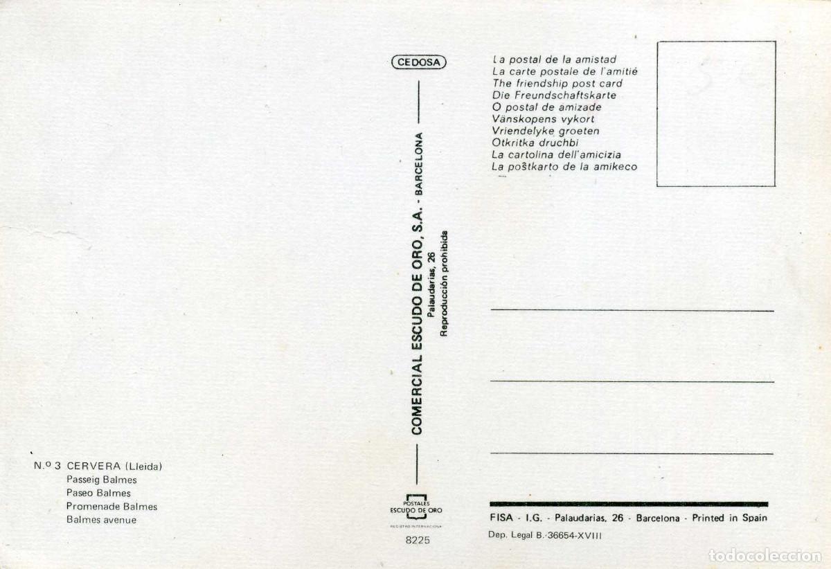 Postales: CERVERA - PASSEIG BALMES - Foto 2