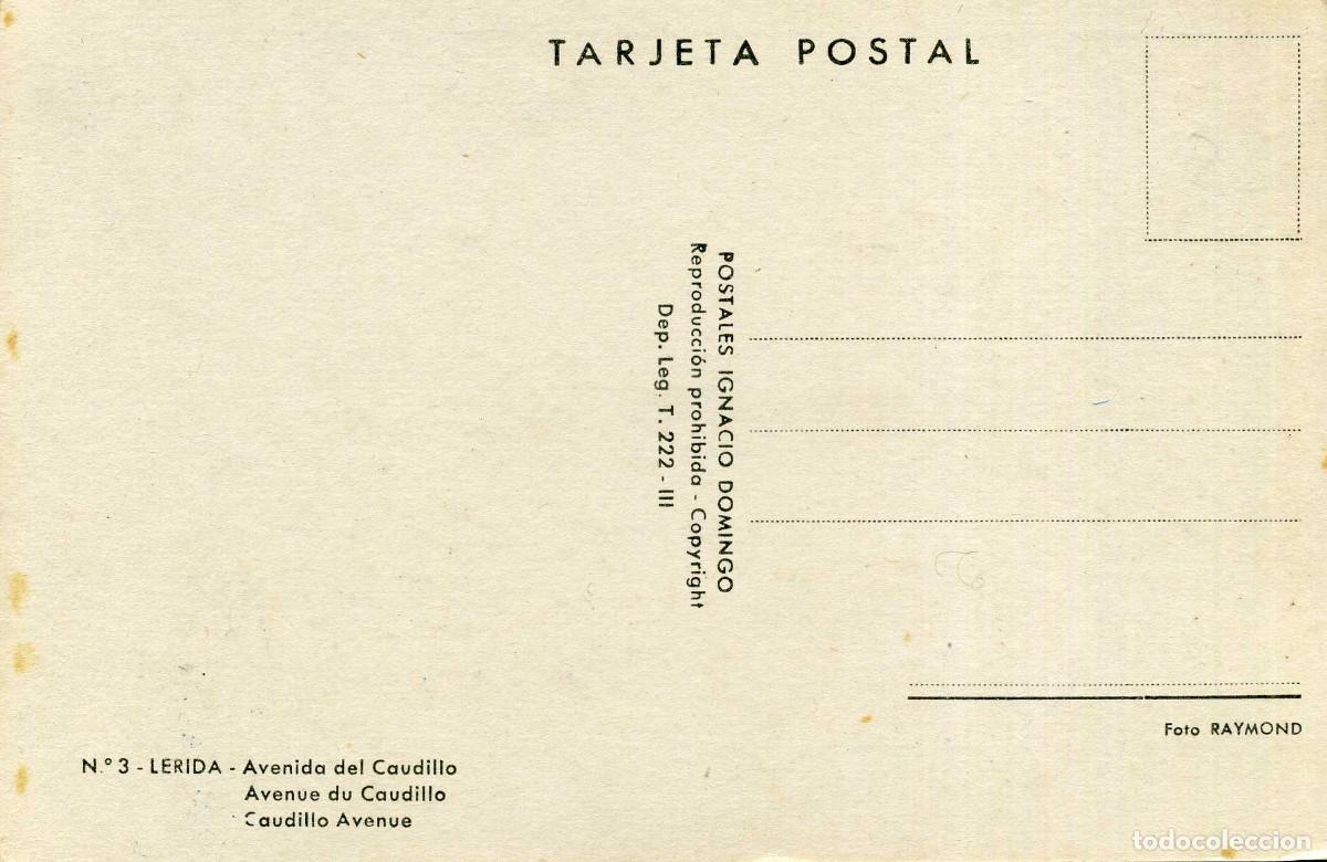 Postales: LERIDA - AVENIDA DEL CAUDILLO - Foto 2