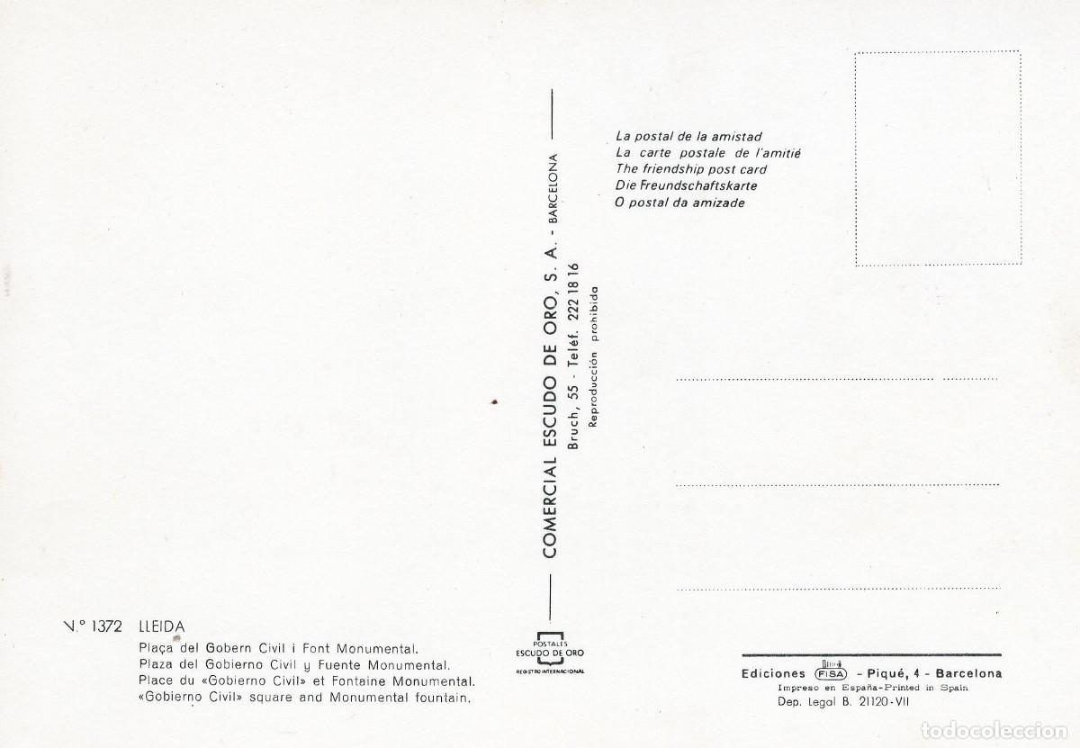 Postales: LLEIDA - PLA&Ccedil;A DEL GOBERN CIVIL - Foto 2