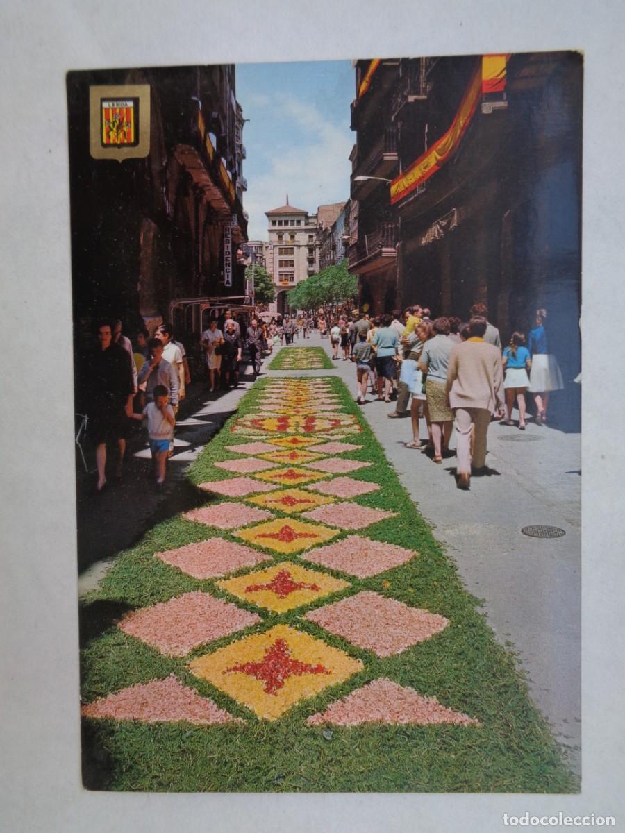 Postales: POSTAL DE LERIDA : PLAZA PAHERIA, FESTIVIDAD DEL CORPUS . A&Ntilde;OS 60, CUANDO PONIAN BANDERAS DE ESPA&Ntilde;A