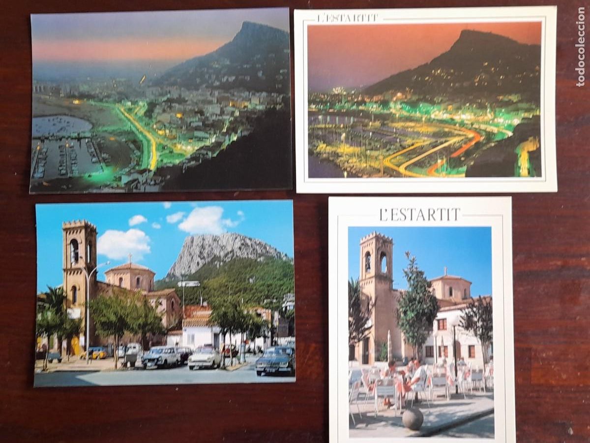 Postais: Una postal vintage L&acute;Estartit vista nocturna, Torroella de Montgri a&ntilde;os 80, cuatro tarjetas a elegir