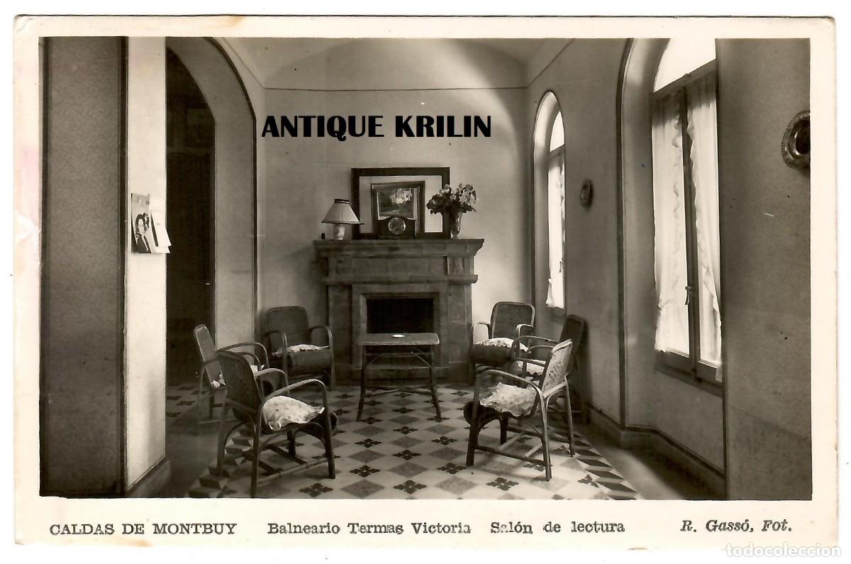 Postales: CALDAS DE MONTBUY / BALNEARIO TERMAS VICTORIA / SALON LECTURA / FOTO R. GASS&Oacute; / SIN CIRCULAR