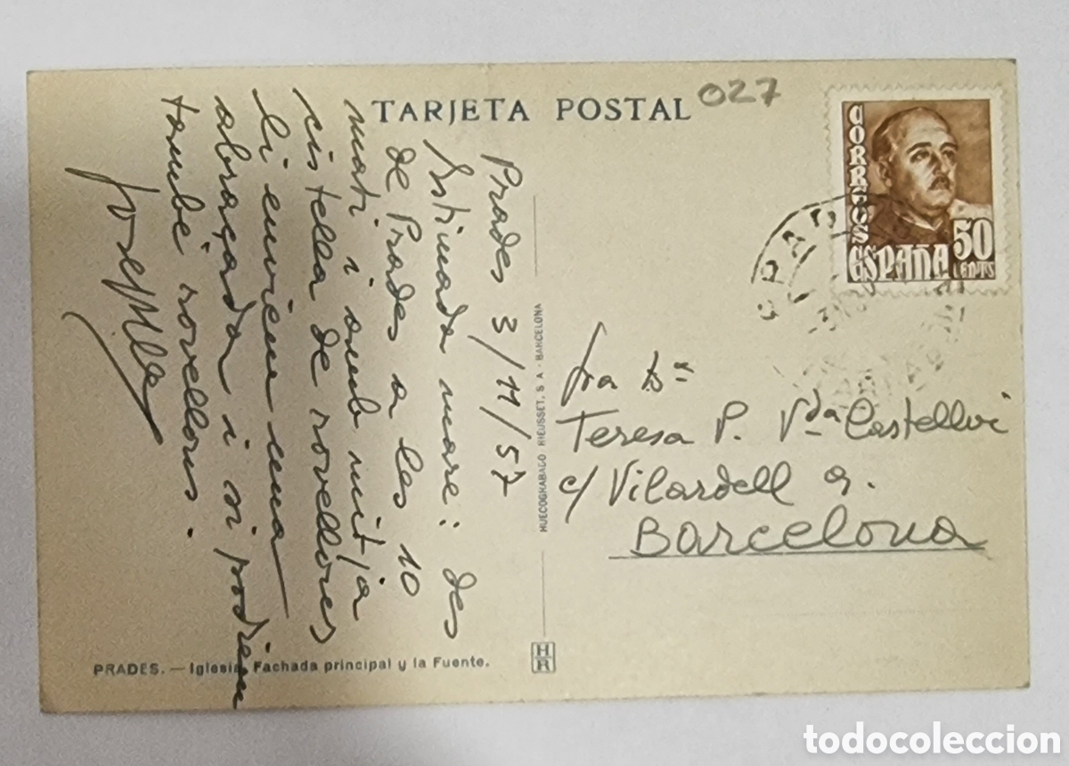 Postales: PRADES - Igl&eacute;sia y fuente. - Foto 2