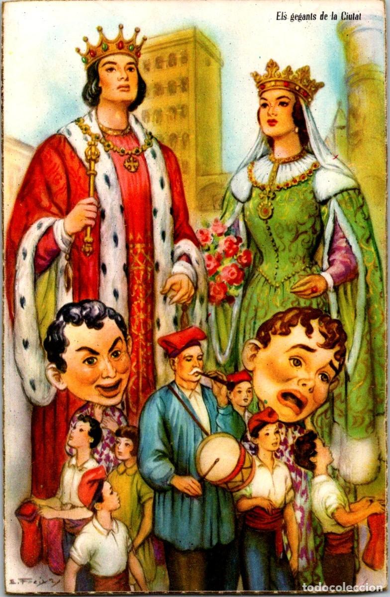 Postales: Els Gegants de la Ciutat - Creaciones Freixas Serie 327 - Bordes dorados - 135x88mm