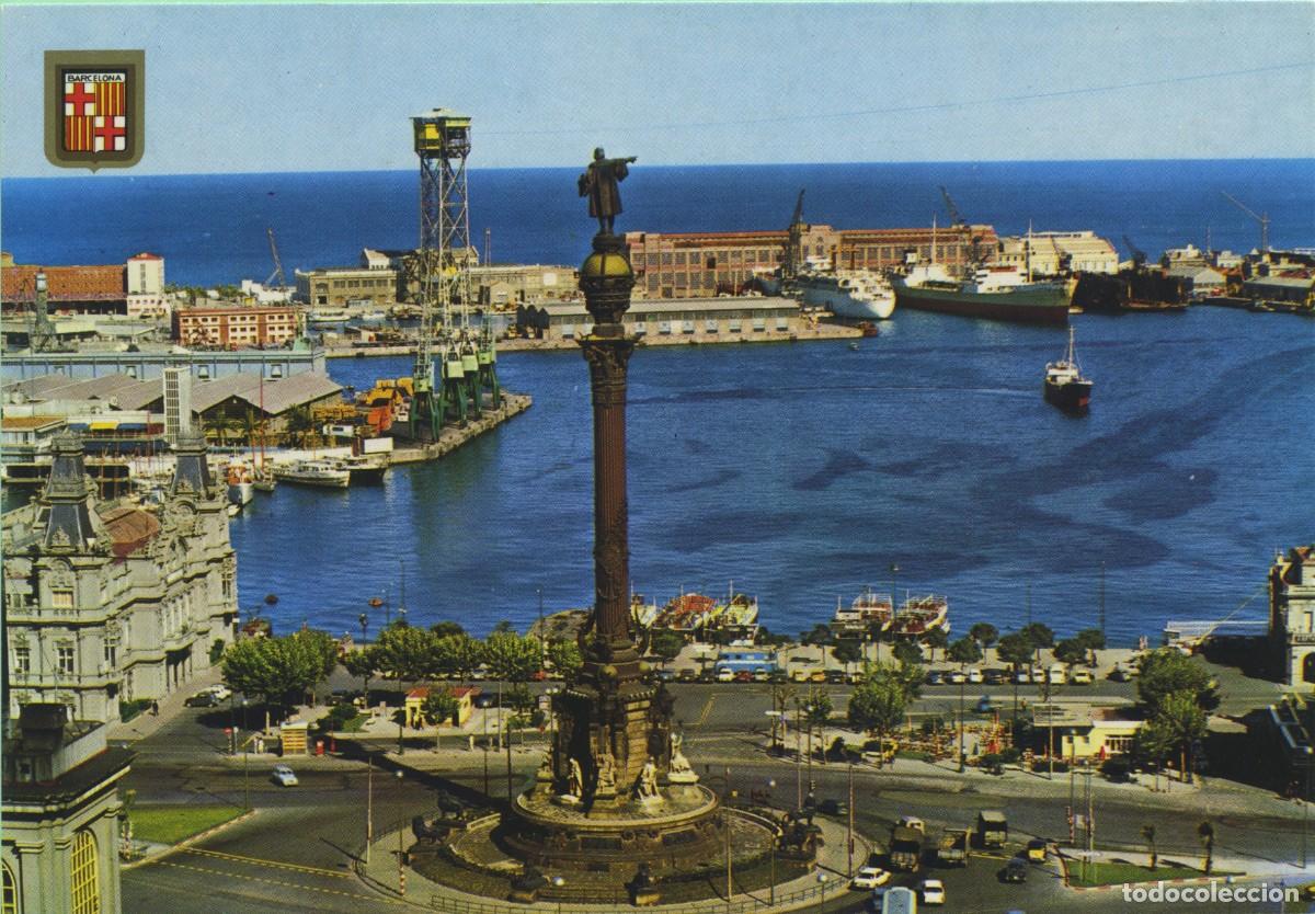 Postales: N&ordm; 32-BARCELONA. Monumento a Crist&oacute;bal Col&oacute;n y puerto. Sin circular. ED. COMERCIAL ESCUDO DE ORO