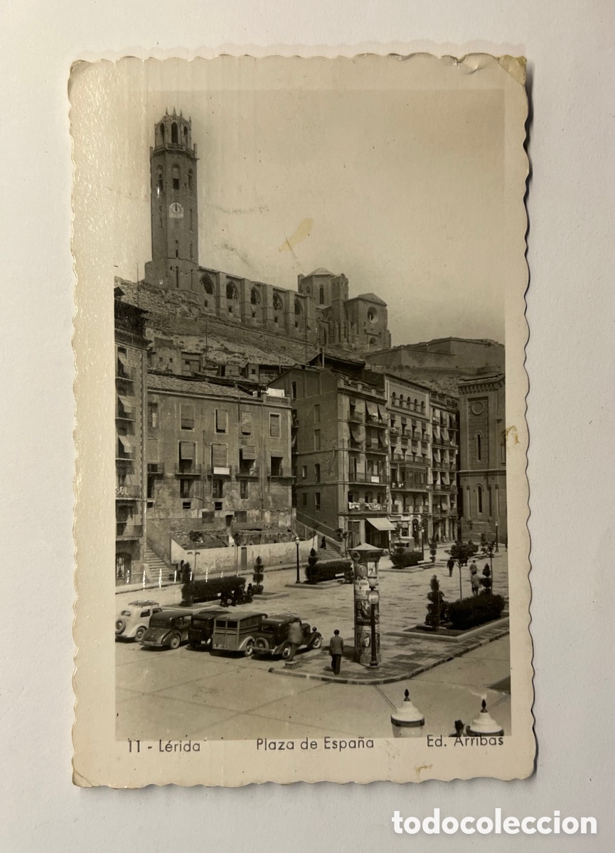 Postales: LERIDA. Postal animada No.11, Plaza de Espa&ntilde;a.. Edic., Arribas (a.1954) c&iacute;rculada