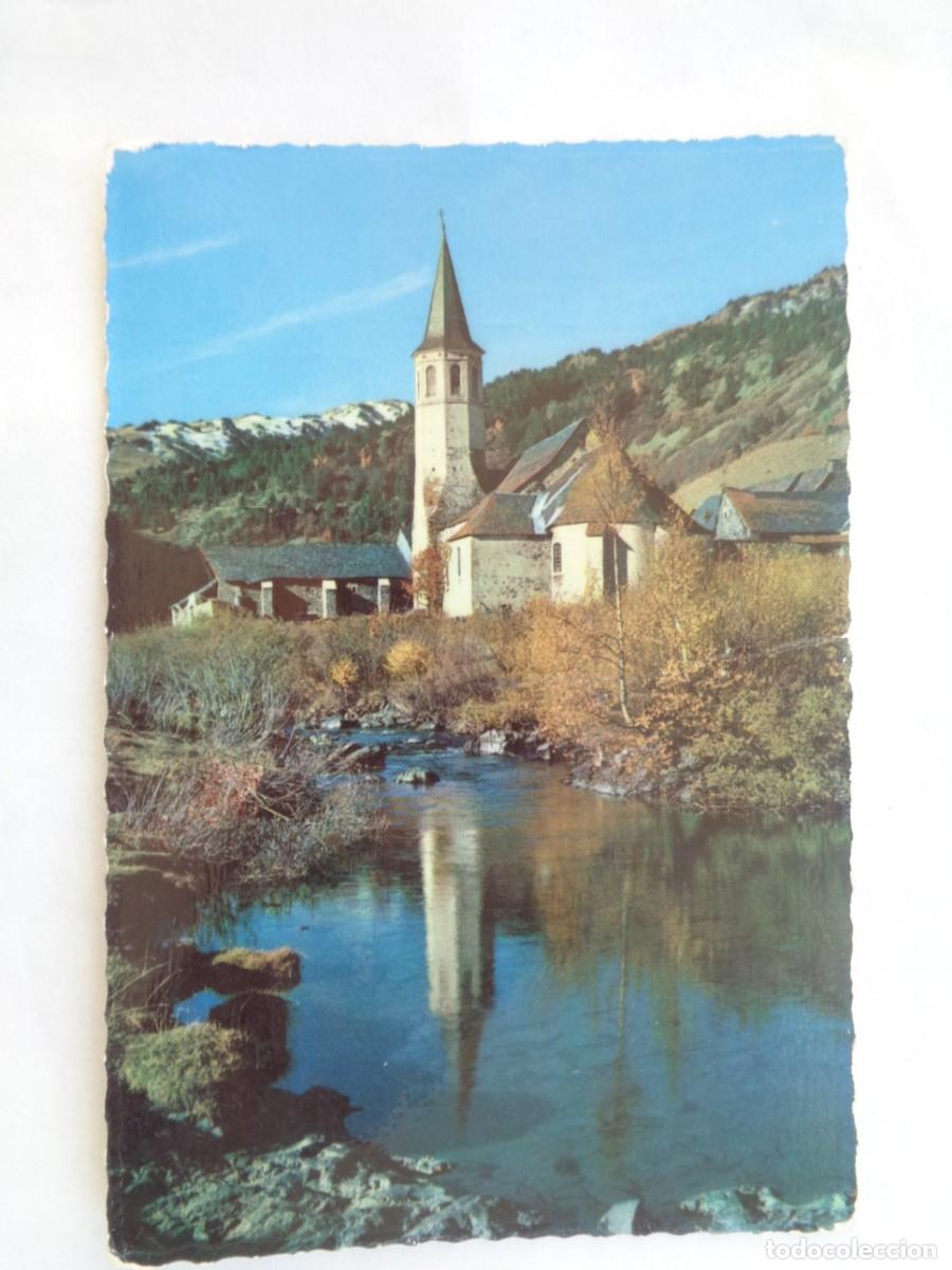 Postales: POSTAL DE LOS PIRINEOS DE LERIDA - VALLE DE ARAN : SANTUARIO DE MONTGARRI REFLEJADO RIO. A&Ntilde;OS 50