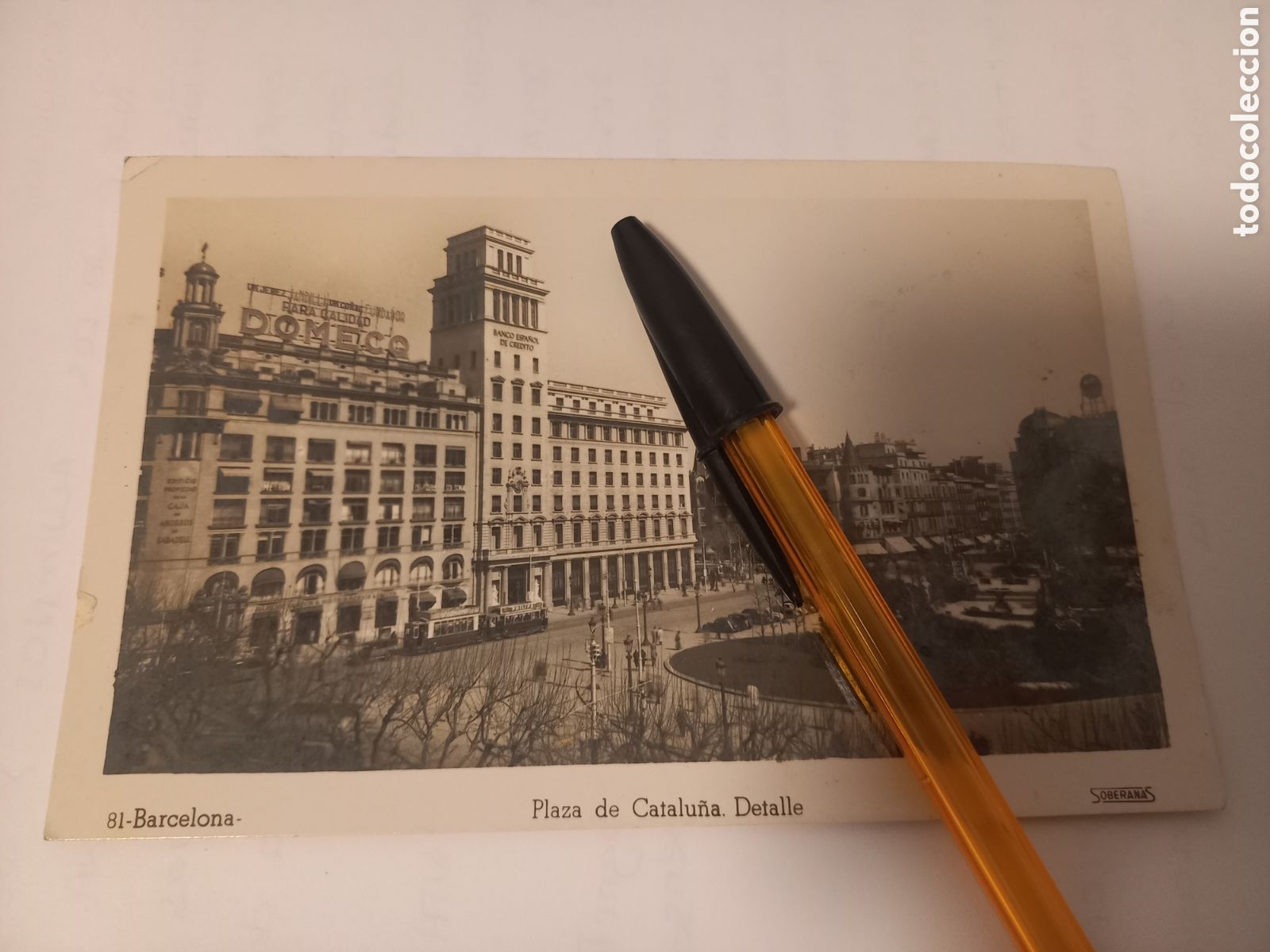 Postkarten: Postal escrita Barcelona, Plaza de Catalu&ntilde;a, detalle , Soberanas