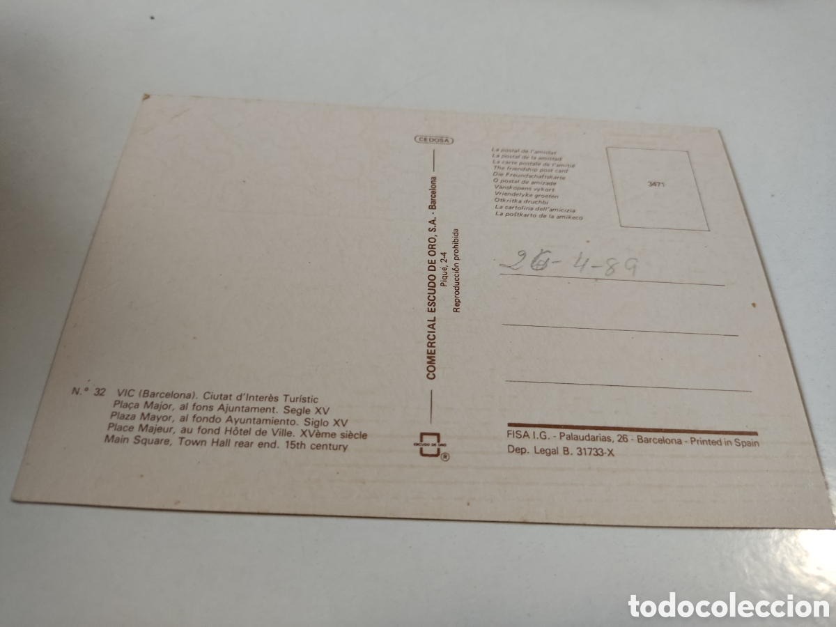 Postales: Postal Vic ayuntamiento edifici r&oacute;tulo Banco de Santander - Foto 2