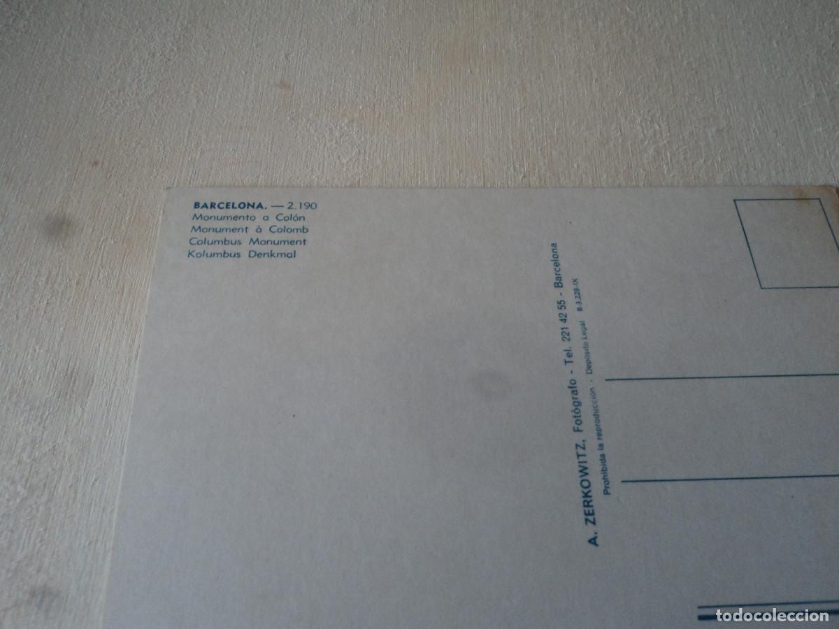 Postales: 2190 barcelona, monumento a colon, ed. zerkowitz - Foto 2