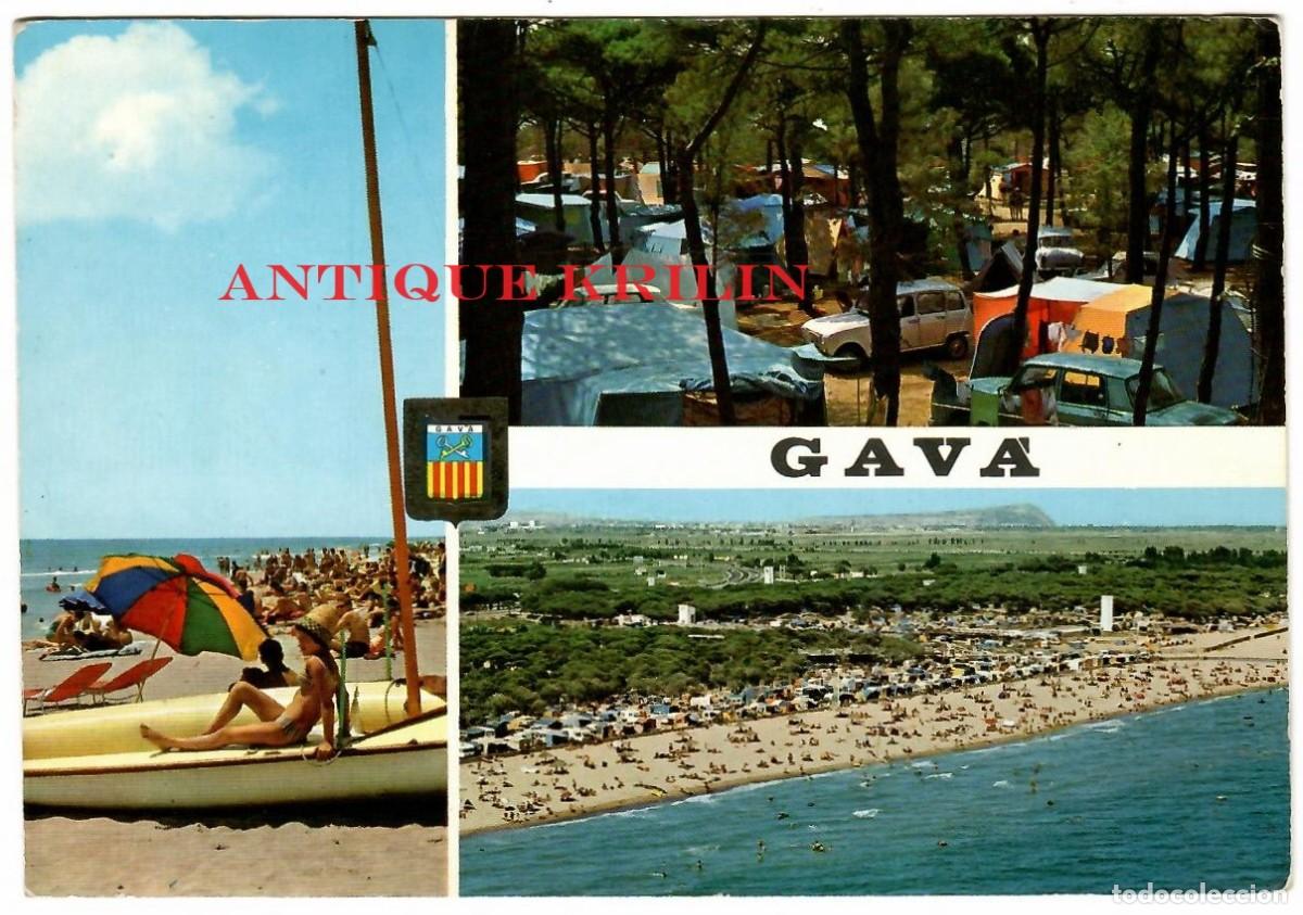 Postkarten: GAVA N&ordm; 5003 PLAYA - CAMPING - VISTA AEREA / ESCUDO DE ORO / SIN CIRCULAR
