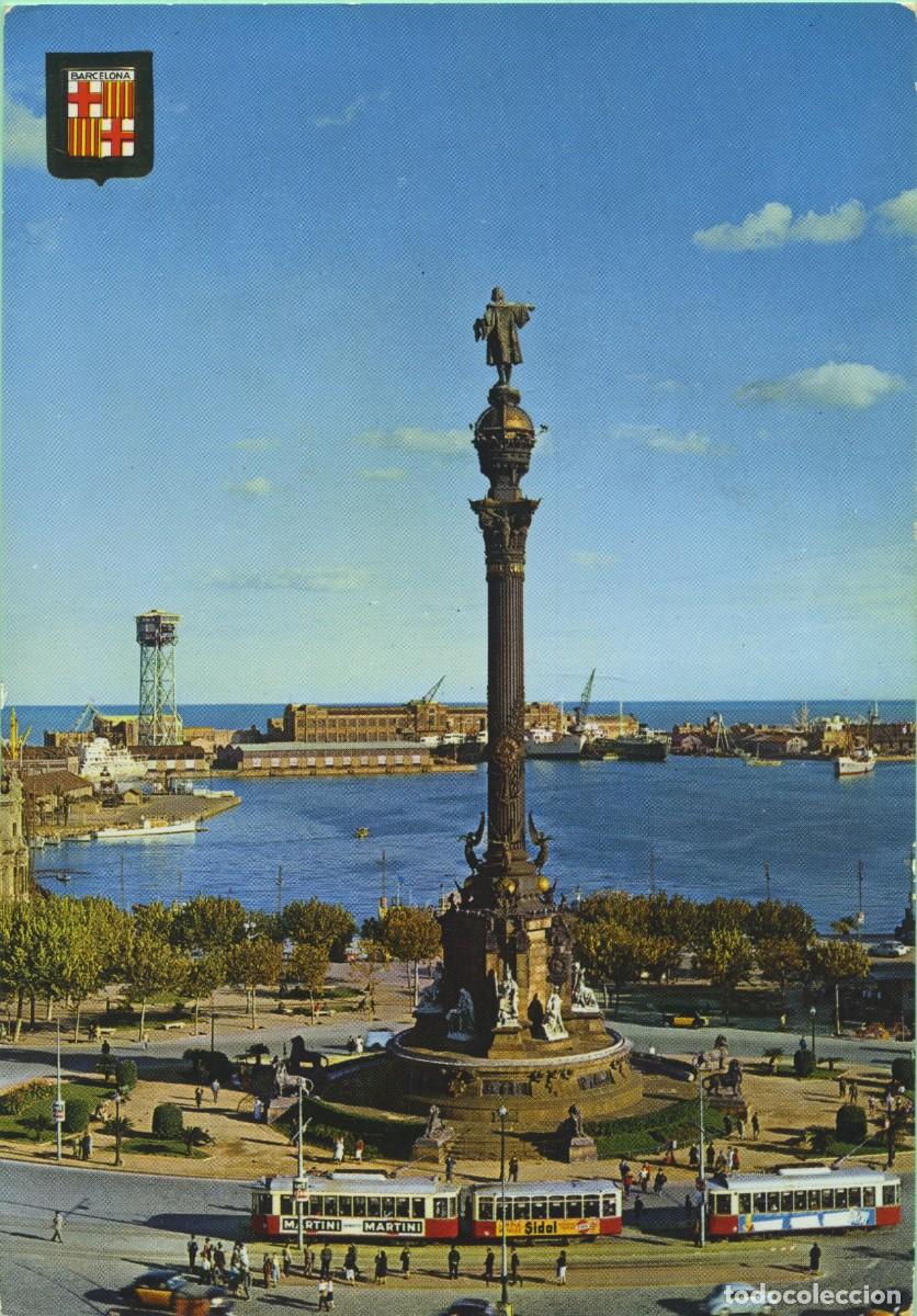 Postales: N&ordm; 12-BARCELONA. Monumento a Crist&oacute;bal. Col&oacute;n y puerto. Circulada en 1985. ED. COMERCIAL ESCUDO DE O