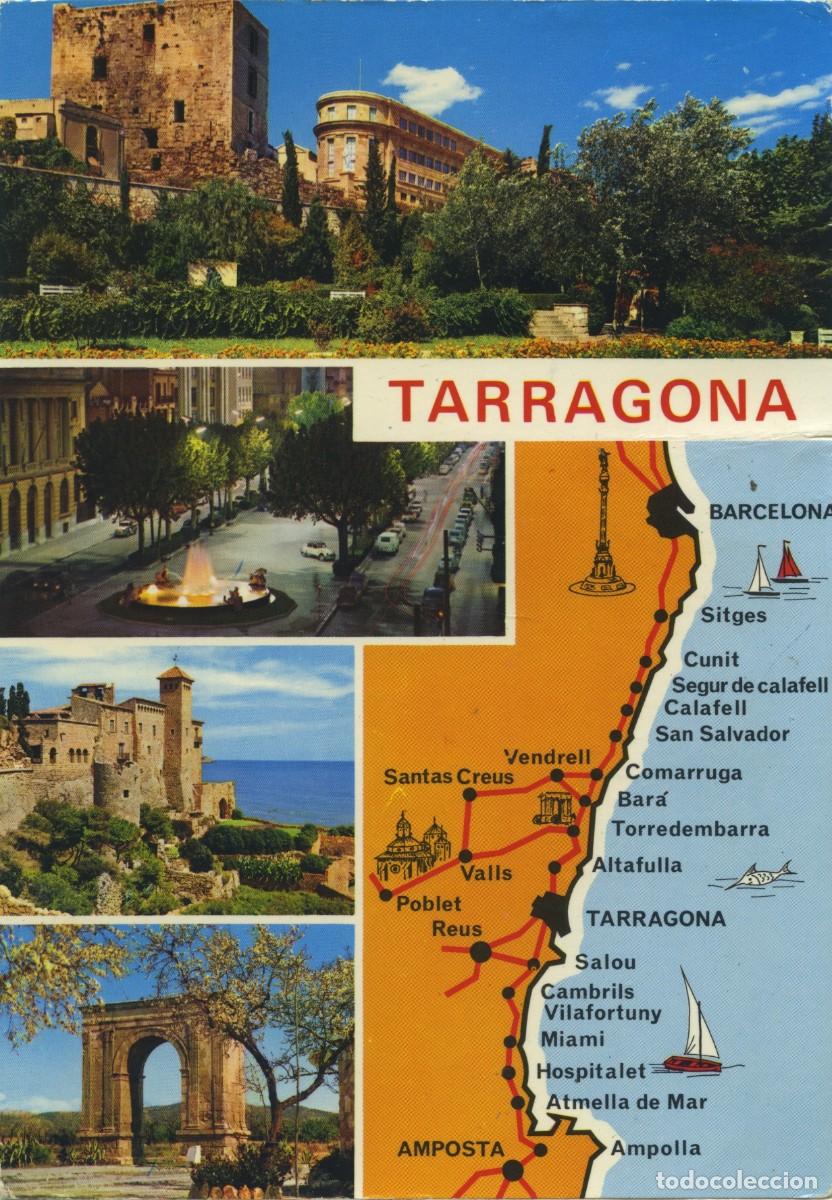 Postales: N&ordm; 43-TARRAGONA. Costa Dorada. Diversos aspectos de la ciudad. Circulada en 1974. ED. FOTO COLOR RAY
