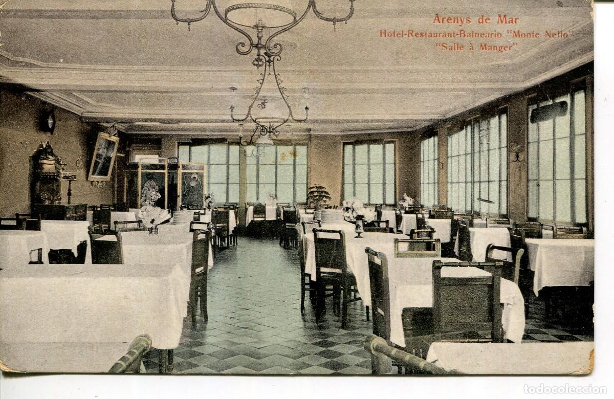 Postales: ARENYS DE MAR-HOTEL RESTAURANTE BALNEARIO MONTE NEL-LO-SALA COMEDOR
