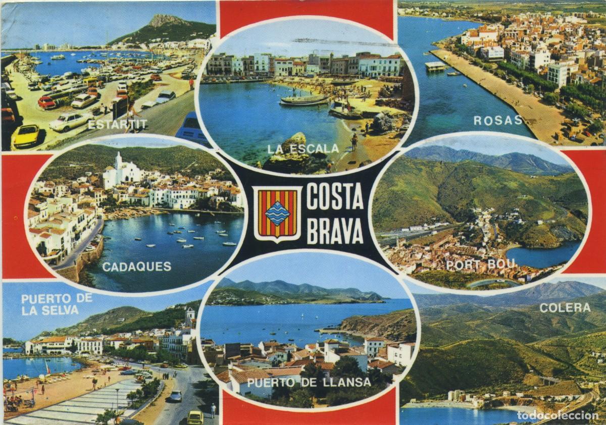 Postales: N&ordm; GE-4047 m - COSTA BRAVA. Diversos aspectos. Circulada en 1984. ED. POSTALES INTERNACIONAL COLOR