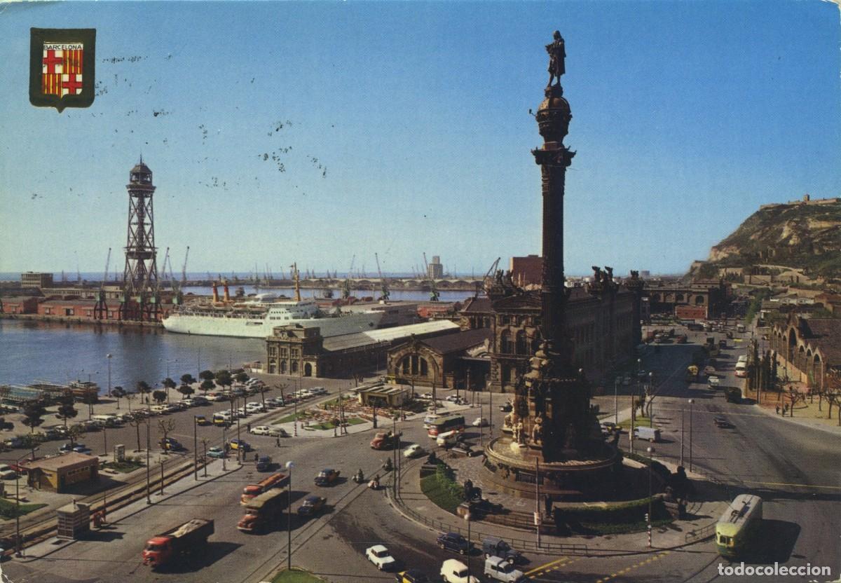 Postales: N&ordm; 46-BARCELONA. Monumento a Crist&oacute;bal Col&oacute;n. Circulada en 1980. ED. COMERCIAL ESCUDO DE ORO