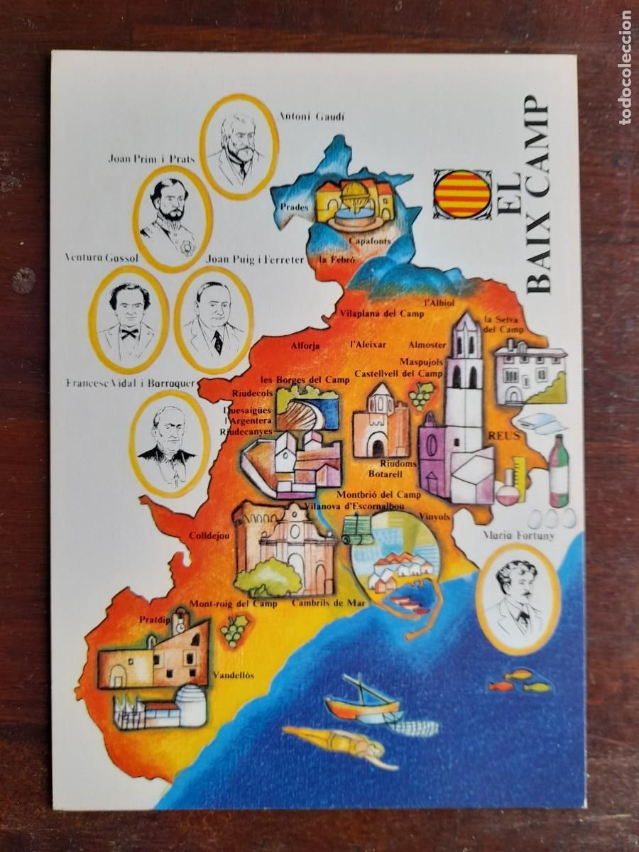 Postcards: Postal personajes hist&oacute;ricos y monumentos de la Ribera D&acute;ebre Comarca El Baix Camp en Tarragona 1975