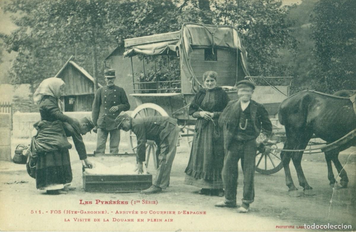 Postales: VALLE DE ARAN. FOS. LLEGADA DEL CORREO DE ESPA&Ntilde;A. HACIA 1900. ADUANA AL AIRE LIBRE. MUY RARA.