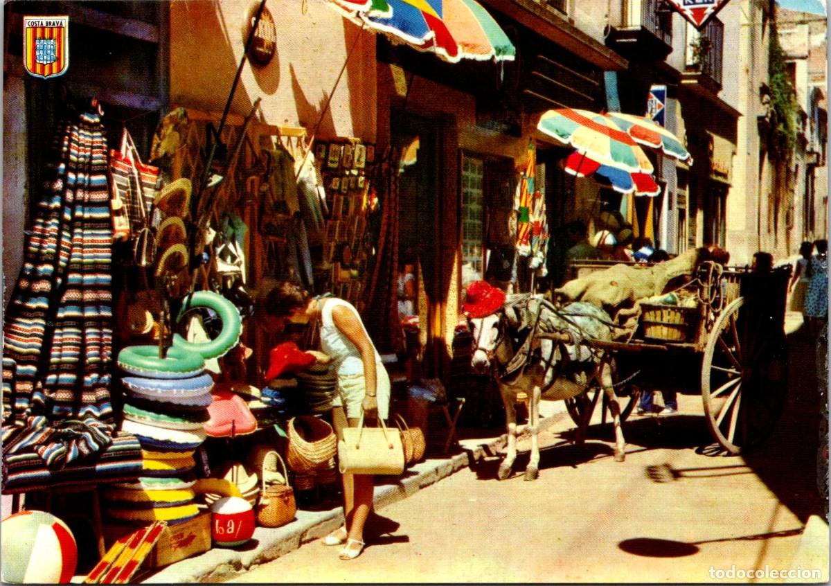Postales: Costa Brava - Calle t&iacute;pica - Ed. Savir n&ordm; 1011 - 151x106mm - Placa SKOL - Carro - Burro