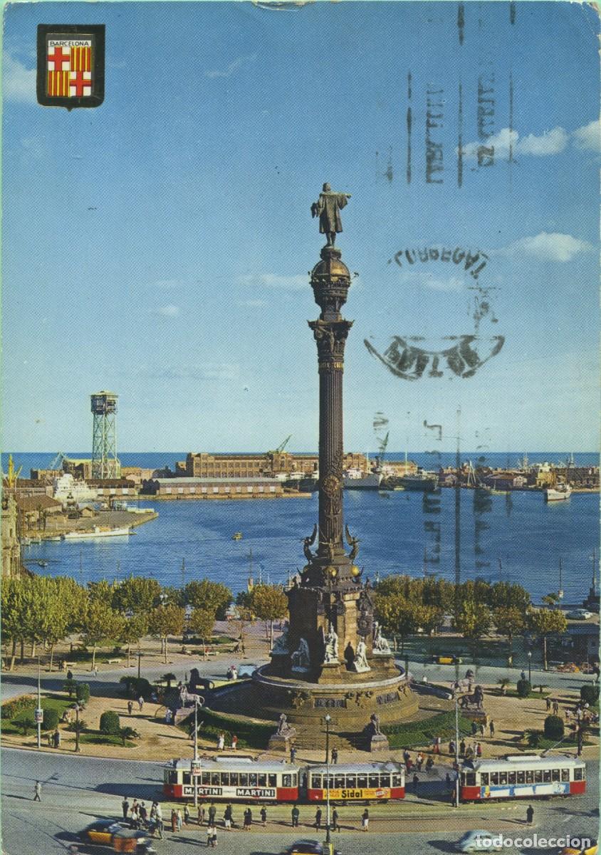 Postales: N&ordm; 12-BARCELONA. Monumento a Crist&oacute;bal. Col&oacute;n y puerto. Circulada en 1987. ED. SOBERANAS