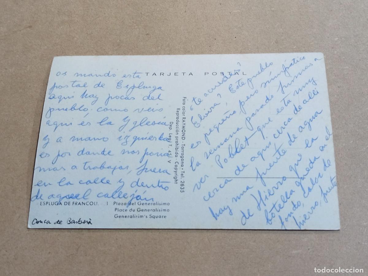 Postales: CONCA DE BARBER&Agrave; - POSTAL ESPLUGA DE FRANCOL&Iacute; - PLAZA DEL GENERAL&Iacute;SIMO - Foto 2