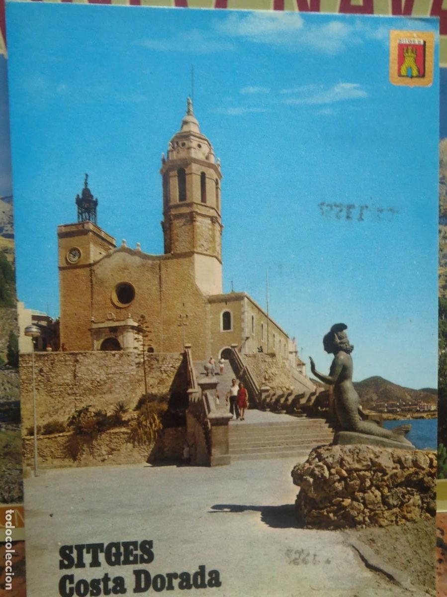 Postales: SITGES - PLAYA E IGLESIA - 1974 - Foto 1