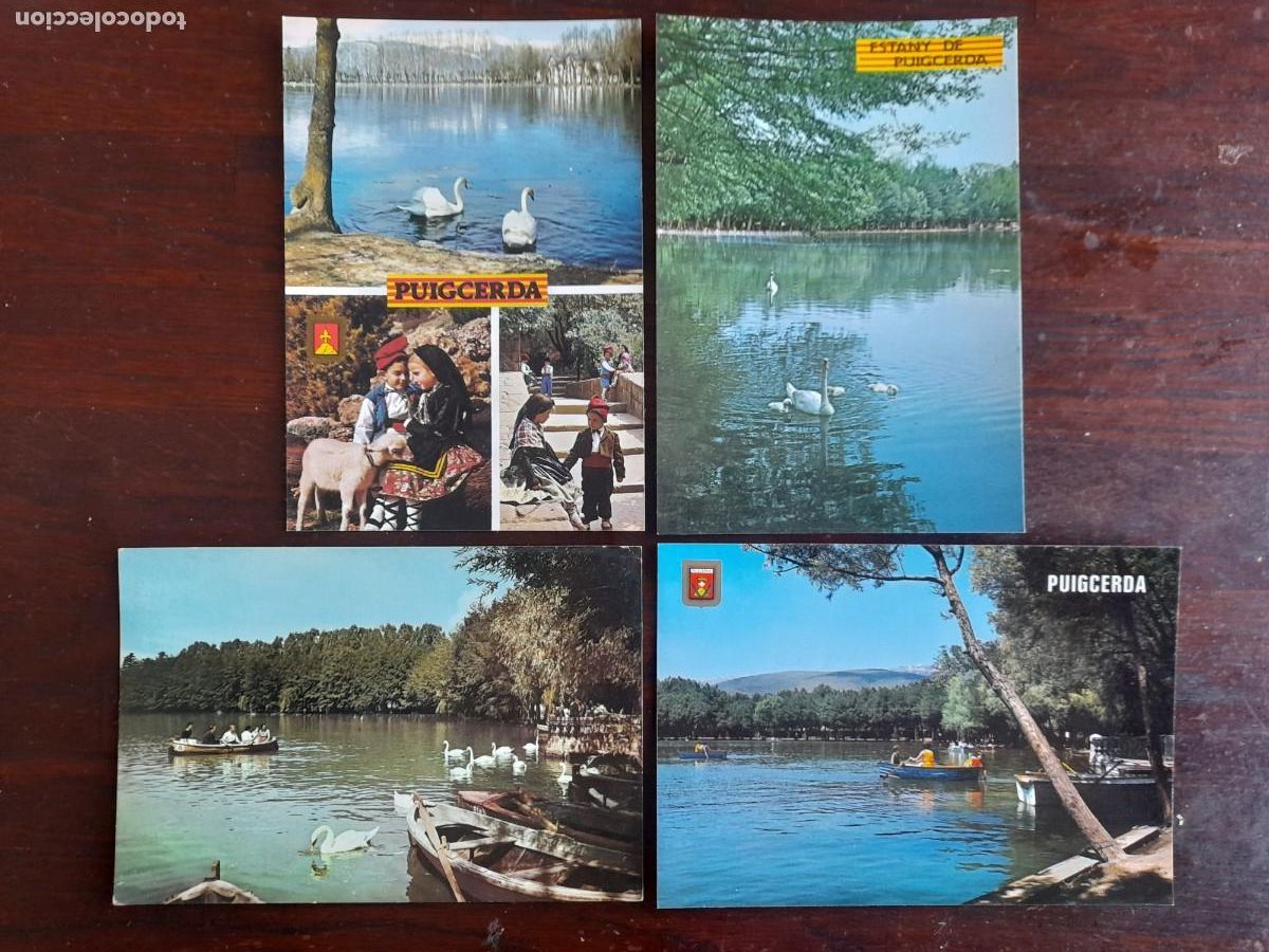 Postales: Una postal vintage 70&acute;s pareja ni&ntilde;os con traje regional catalan y lago Puigcerda 4 tarjetas a elegir
