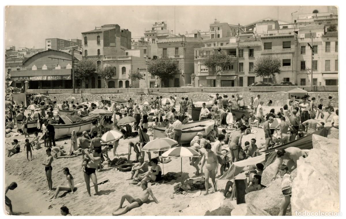 Postkarten: a09223 masnou playa y vista parcial torres fotografica circulada antiguo mercado coca cola