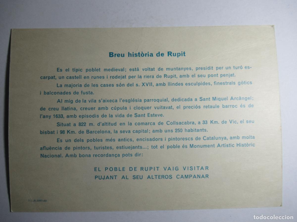 Postales: Rupit - Breve historia de Rupit en trasera - Foto 2