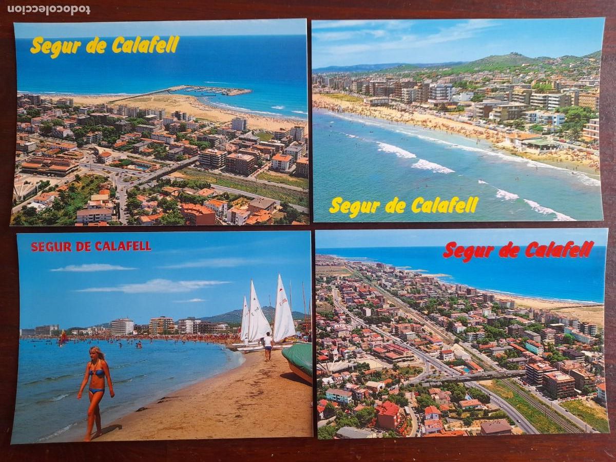 Postales: Una postal vintage 70&acute;s vista a&eacute;rea Segur de Calafell frente litoral y playas 4 tarjetas a elegir