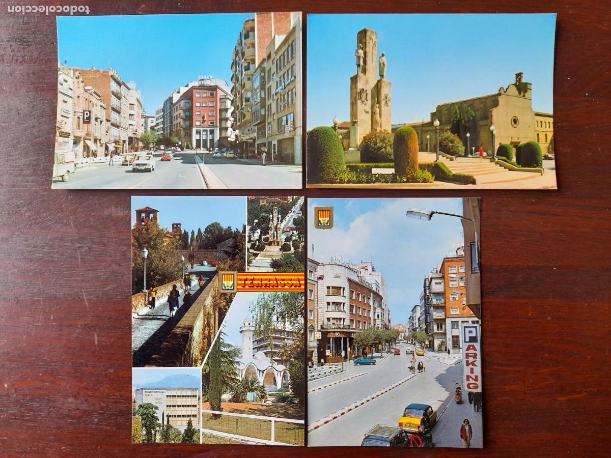 Postkarten: Una postal vintage 70&acute;s Portal Sant Roc, monumento Caidos, calle Mayor Terrassa, 4 tarjetas a elegir