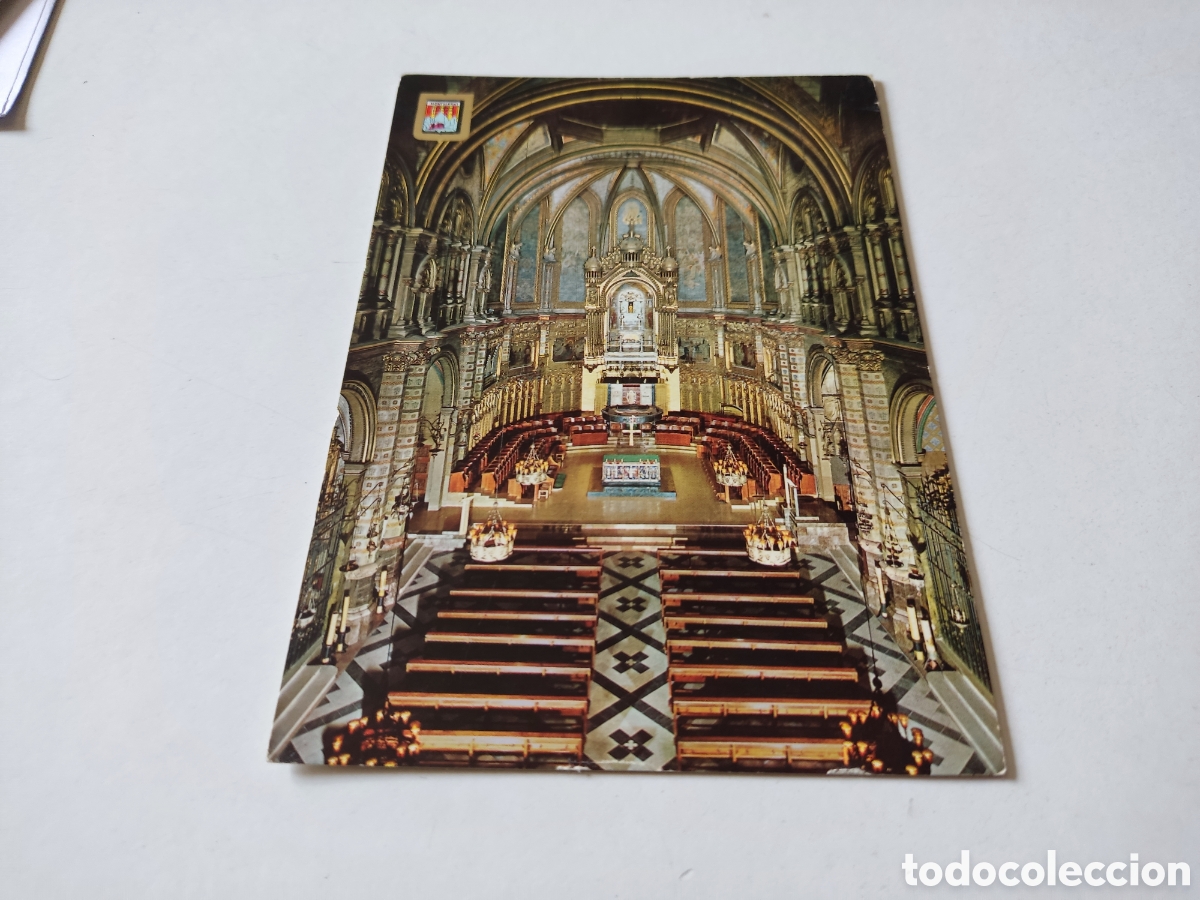Postales: Postal Montserrat interior bas&iacute;lica y cu&ntilde;o monta&ntilde;a telef&eacute;rico