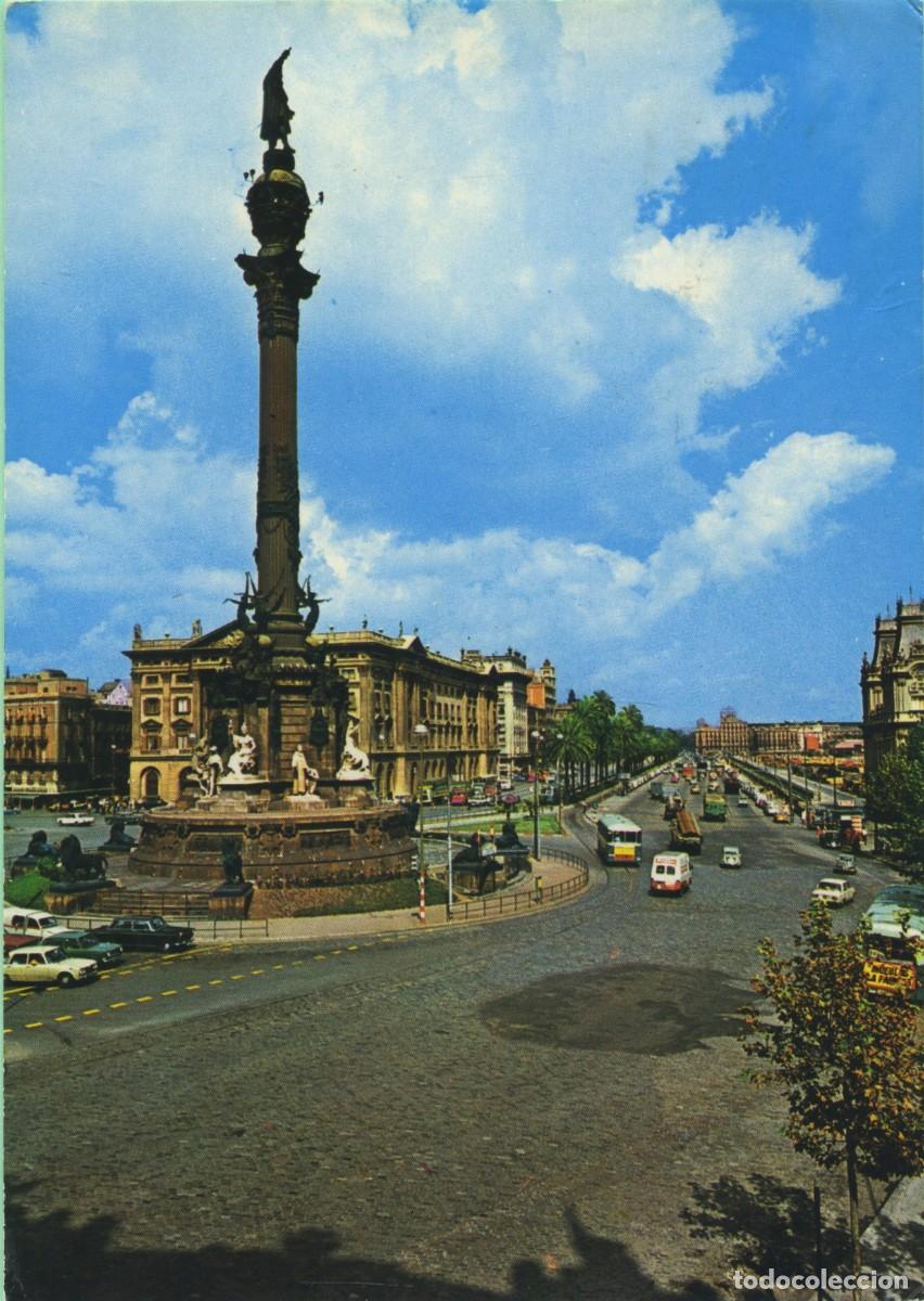 Postales: N&ordm; 3174-BARCELONA. Monumento y paseo de Col&oacute;n. Circulada en 1971. EDICIONES RO