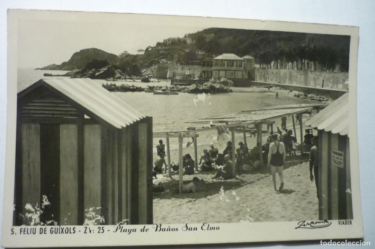 Postales: postal s.feliu guixols.-playa ba&ntilde;os s.elmo escrita cm