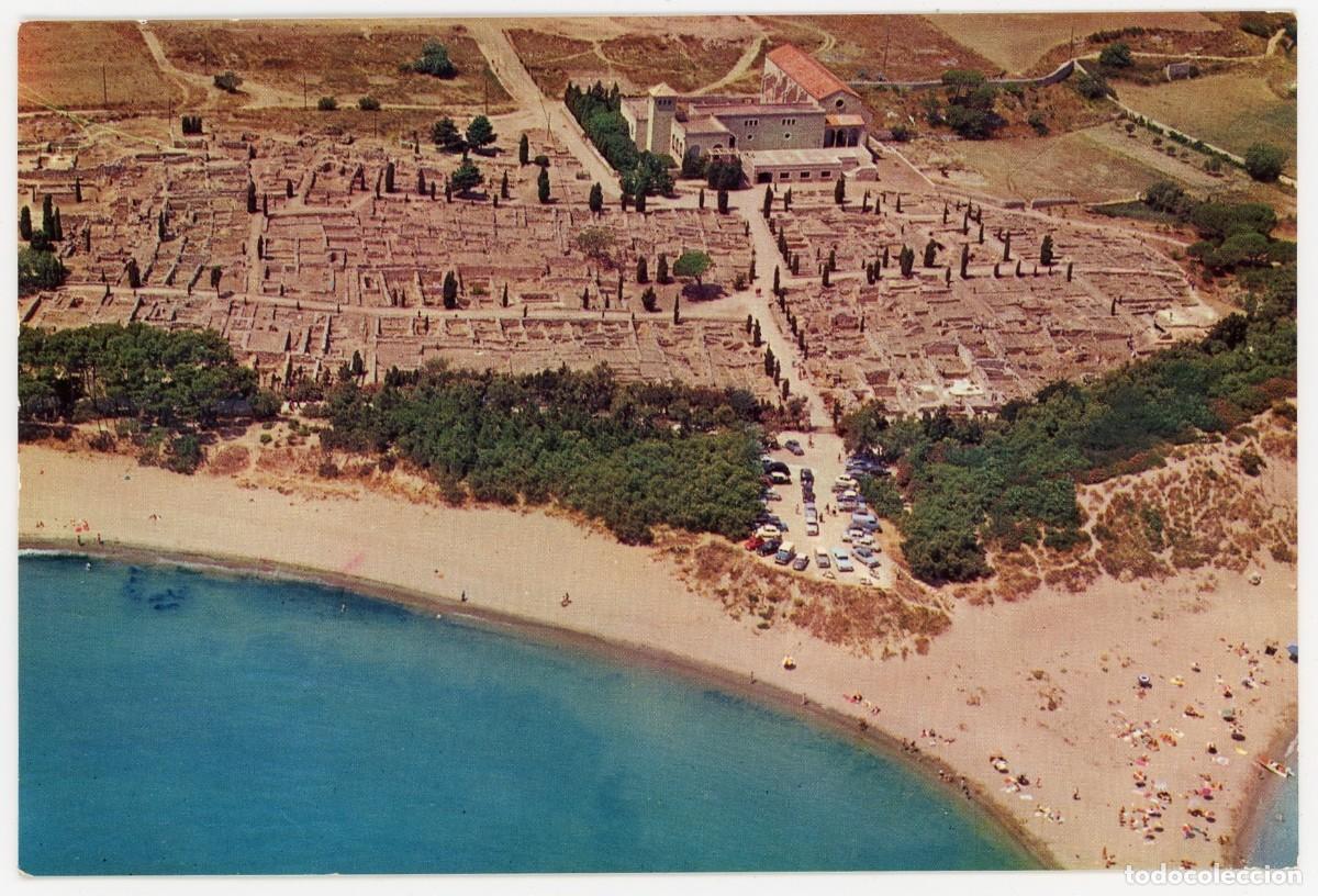 Cartes Postales: m09902 empuries vista aerea de la playa y ruinas 1962 aeropost n&ordm;1103 sc