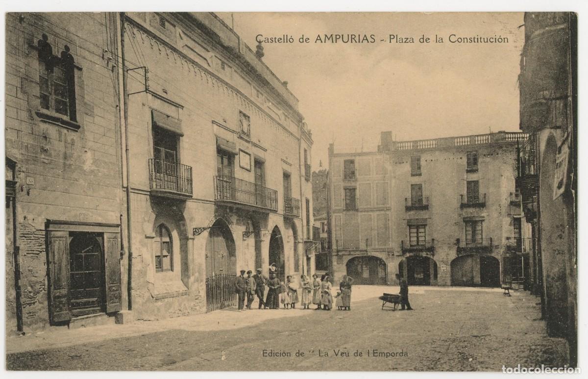Postales: a09574 castello d'empuries plaza de la constitucion la veu de l'emporda sc animada