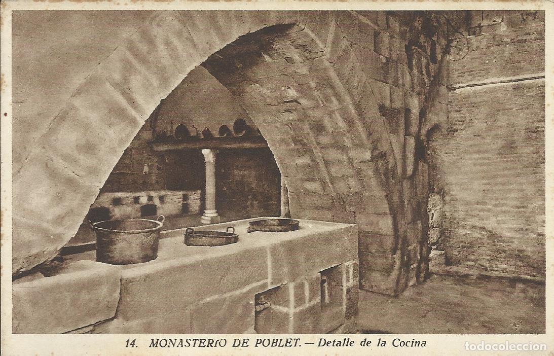 Postales: Postal. Monasterio de Poblet. 14. Detalle de la cocina. J. Artigues. 9x14 cm.