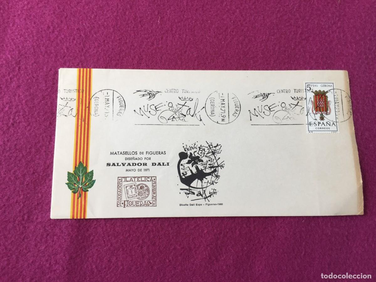 Postales: SOBRE COMERCIAL CON MATASELLOS DE FIGUERAS DISE&Ntilde;ADO POR DAL&Iacute; - 1971 CON SELLO DE GERONA
