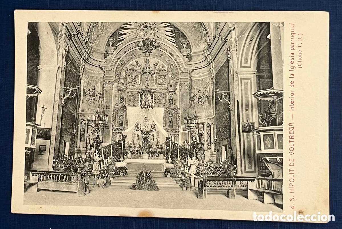 Postales: POSTAL: S. HIPOLIT DE VOLTREG&Aacute; - INTERIOR DE LA IGLESIA PARROQUIAL. A.T.V. 4