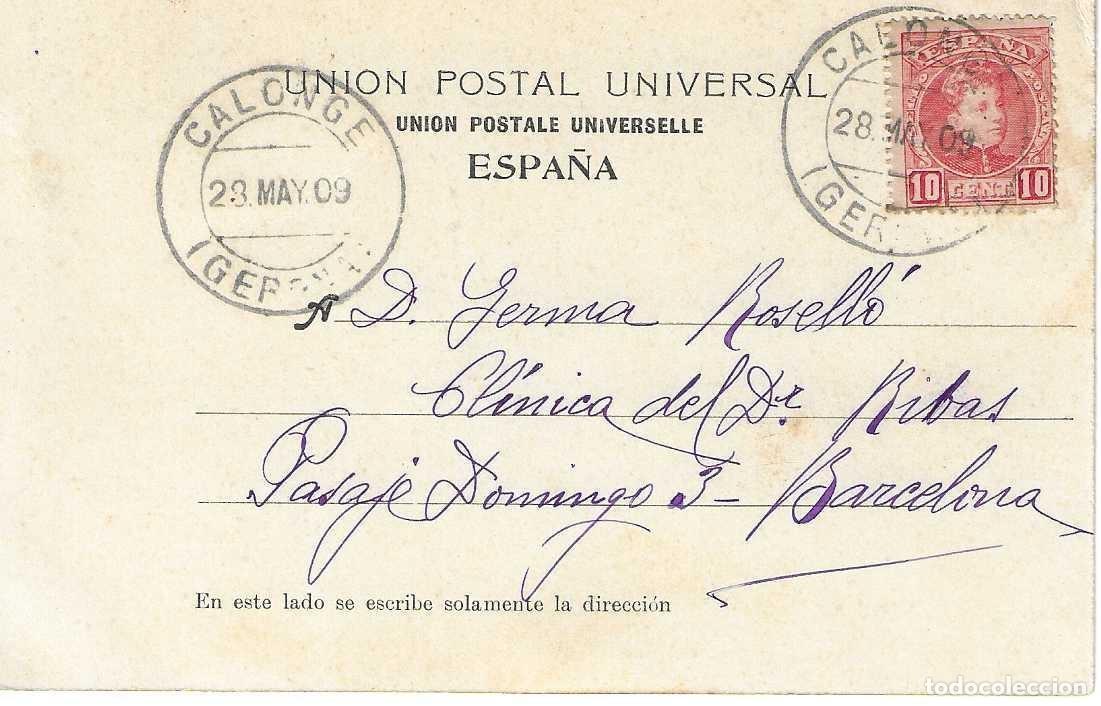 Postales: GERONA - ALTAR MAYOR, CALONGE - CIRCULADA 1909 - Foto 2