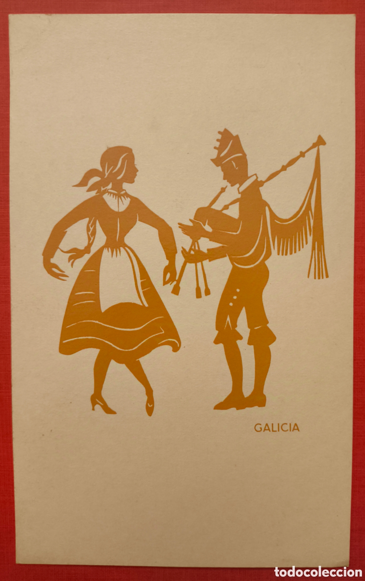 Postcards: GALICIA FOLKLORE DE ESPA&Ntilde;A SILUETAS RECORTADAS ANTIGUA POSTAL C. 1950