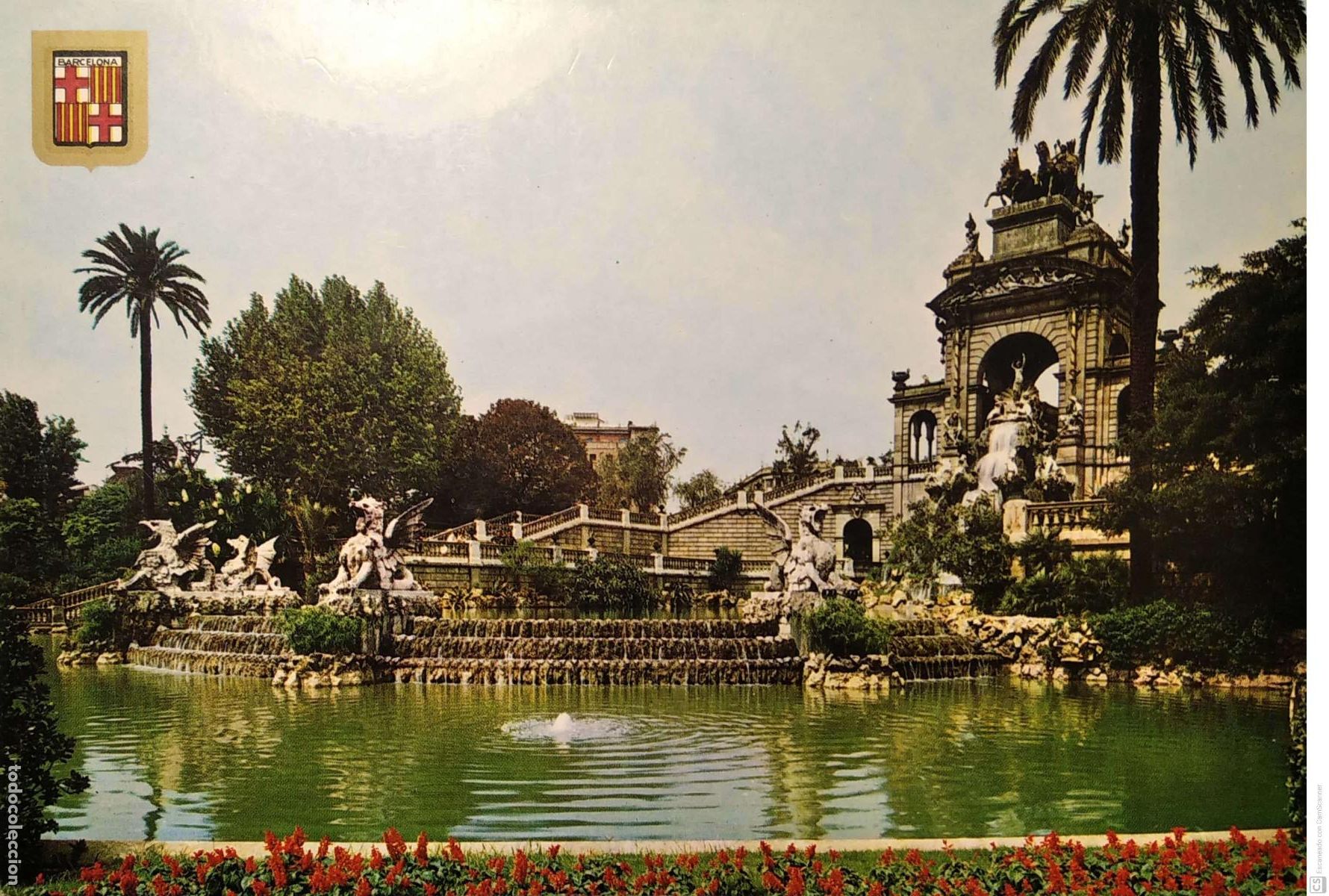 Postkarten: Barcelona. 56 Cascada del Parque de la Ciudadela. Escudo de oro. Usada con sello. Color.