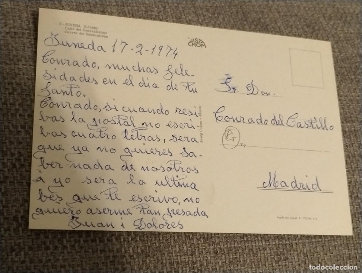 Postales: 5 Juneda. L&eacute;rida. Calle del Generalisimo. Escrita. Sin circular. - Foto 2