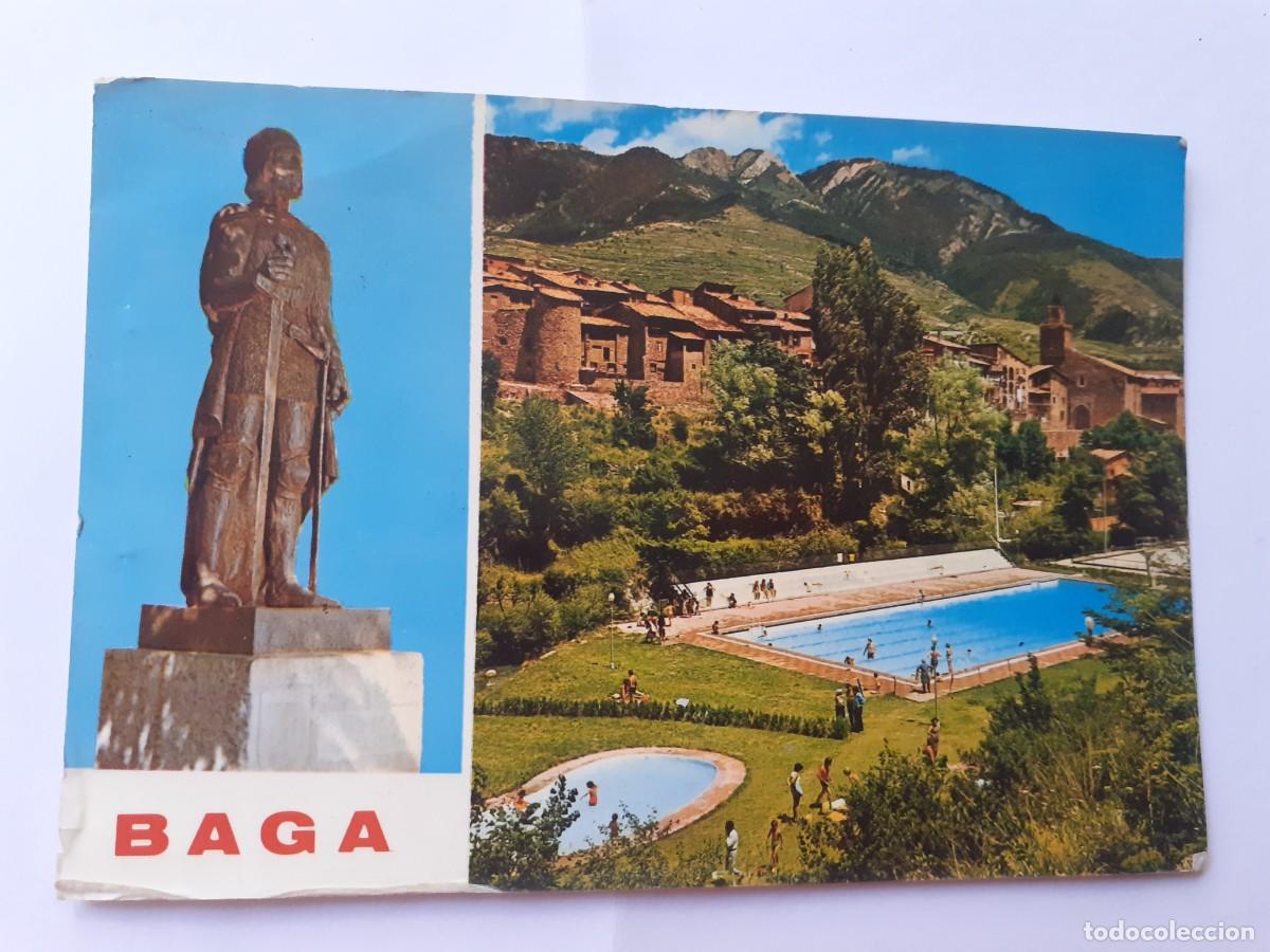 Postcards: POSTAL - BAGA ALT BERGUEDA PISCINAS Y MONUMENTO A GALCERAN DE PI&Ntilde;OS - ESCRITA