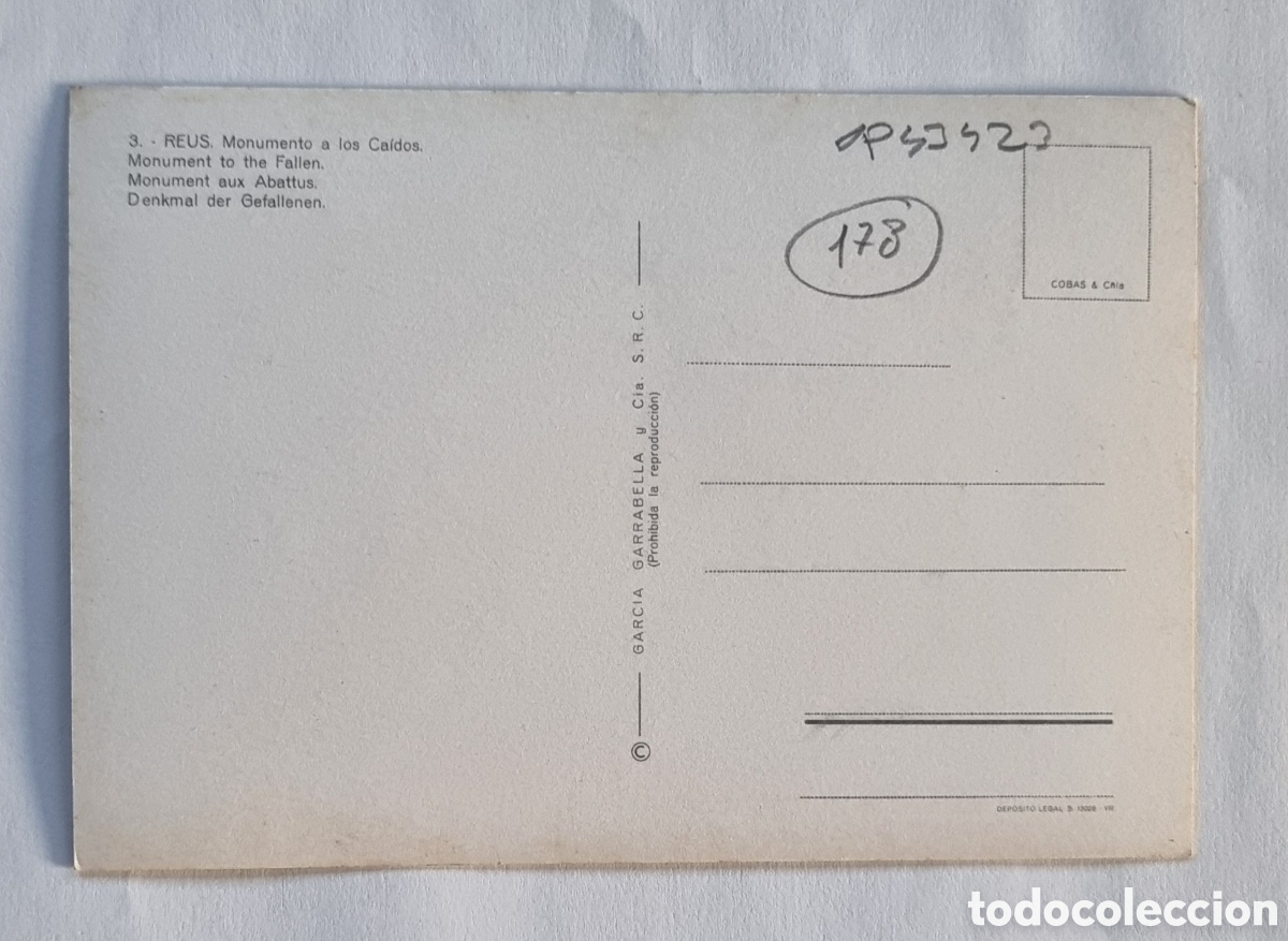 Postales: REUS - POSTALES - Monumento a los ca&iacute;dos - Foto 2