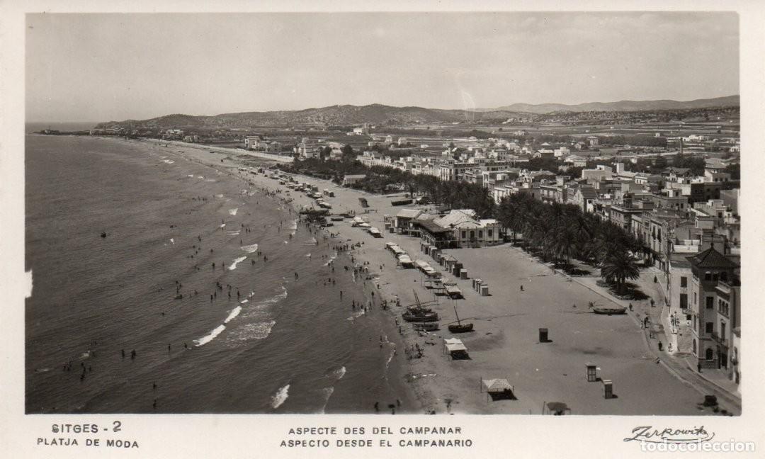 Postales: POSTAL, SITGES - 2, PLATJA DE MODA. ASPECTE DES DEL CAMPANAR. ZERKOWITZ. SIN CIRCULAR. - Foto 1
