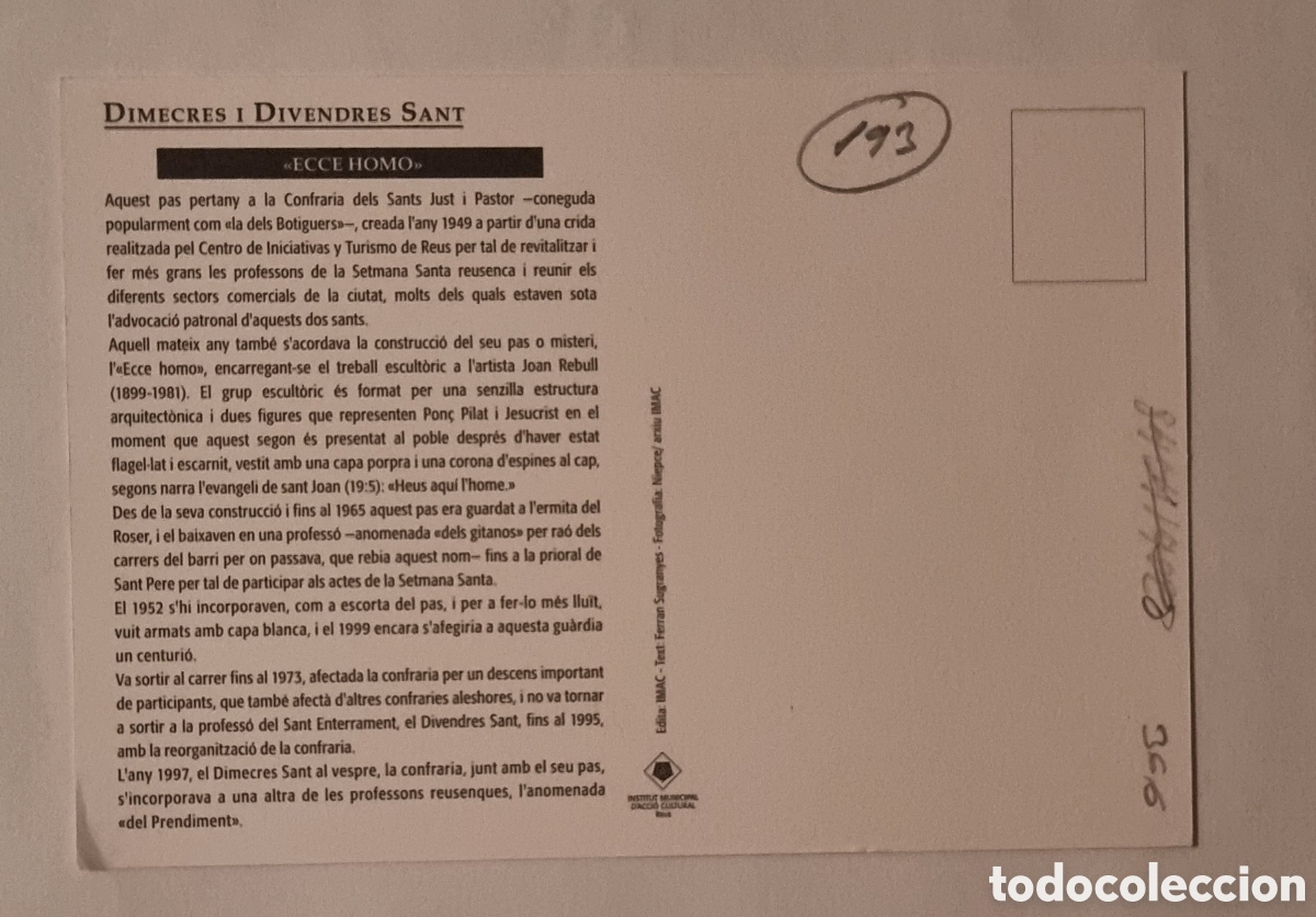 Postales: REUS - POSTALES - Ecce Homo. Divendres Sant - Foto 2