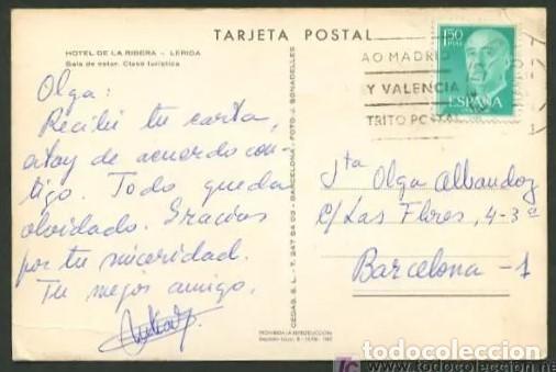 Postales: Lleida *Hotel de La Ribera* Ed. Cedas SL. Circulada. - Foto 2