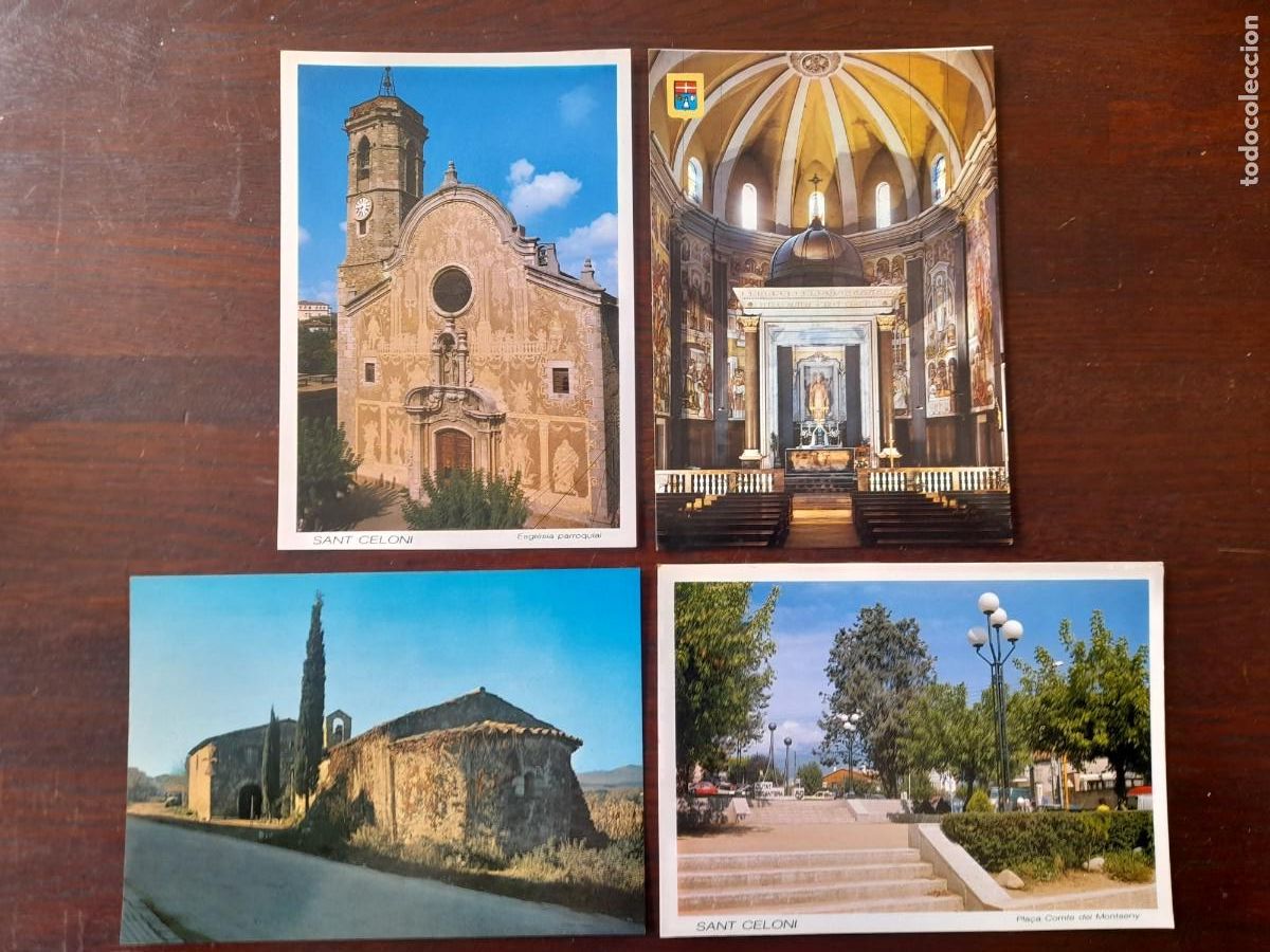 Postcards: Una postal vintage iglesia Sant Marti en Sant Celoni, Valles Oriental 4 tarjetas a elegir