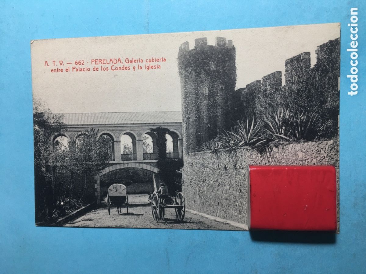 Postales: ANTIGUA B/N S/C - A.T.V. 662 - PERELADA GALER&Iacute;A CUBIERTA ENTRE PALACIO CONDES E IGLESIA - TOLDR&Aacute; A86